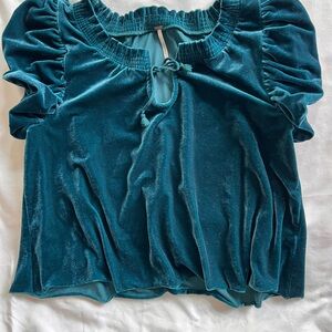 Free People Velvet Puff-Sleeve Women's Top in Teal